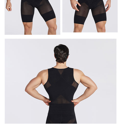 Stretchy Men's Abdomen Compression Zipper Tank Undershirt